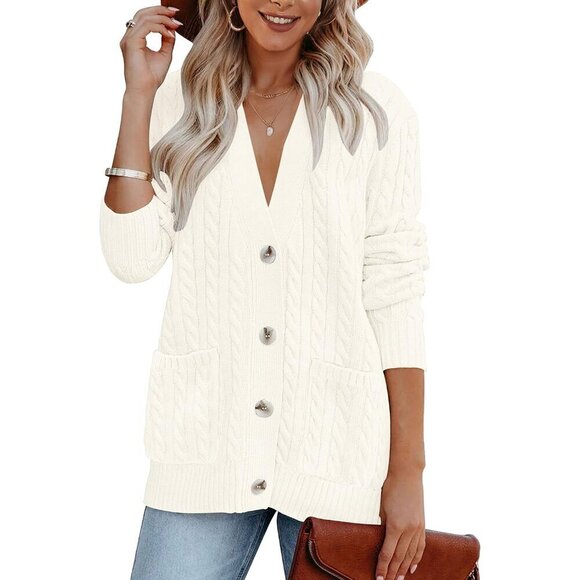 Sweaters - Women's Acrylic Cable Knit Cardigan Medium Open Front Warm Casual Coat